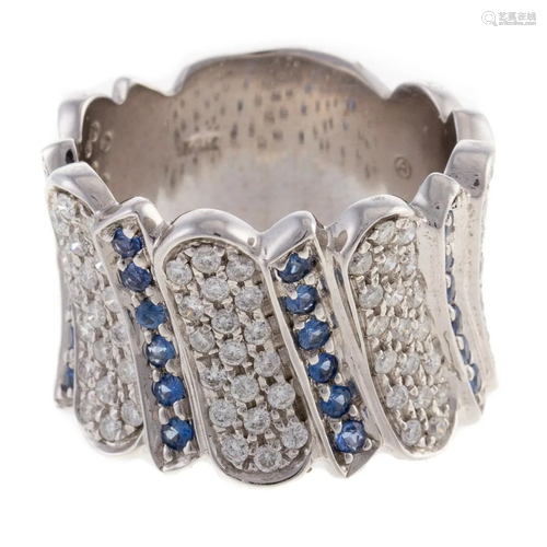 A Wide Pave Diamond & Sapphire Band in 14K