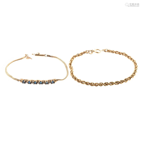 A 14K Sapphire & Diamond Bracelet & 14K Bracelet