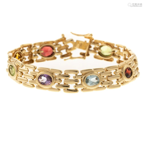 A Multi-Gemstone Panther Link Bracelet in 14K