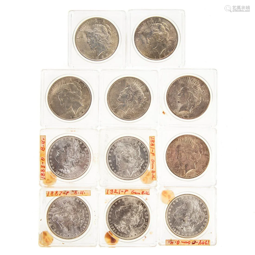 Five MS61-63 Morgans & Six AU/Unc Peace Dollars