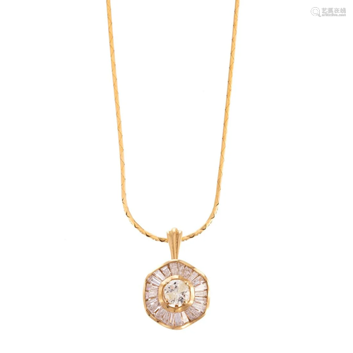 A Diamond Pendant in 18K Hanging on 14K Chain