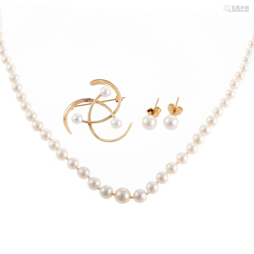 A Collection of Pearl Jewelry in 14K Gold