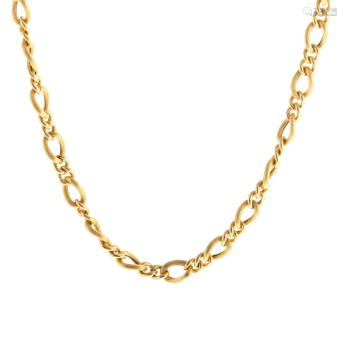An 18K Ribbed Link Long 34 Inch Gold Chain