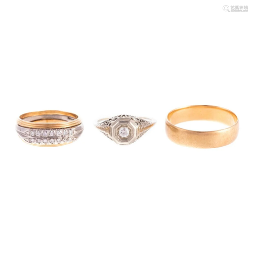 A Trio of Antique Rings in 14K, 18K & Plat