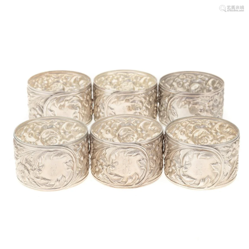 Six S. Kirk & Son Sterling Repousse Napkin Rings