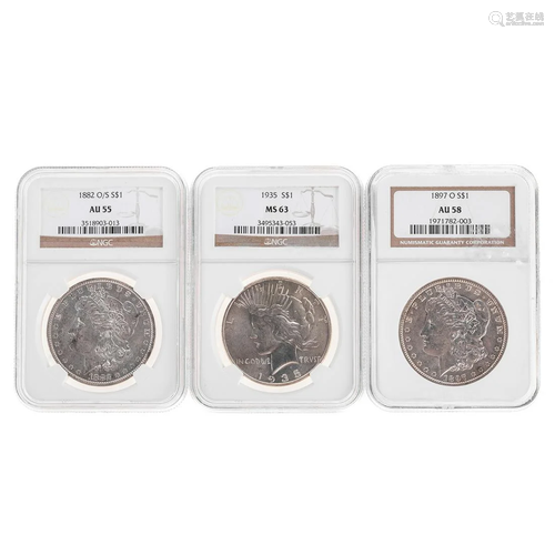 Trio of NGC Silver Dollars Inc 1897-O AU58