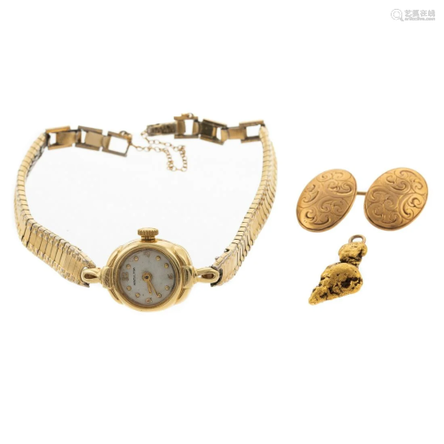 A Ladies' Hamilton Wrist Watch & Other Gold Items