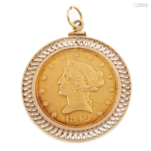 A 1849 Liberty Head $10 Gold Coin Pendant