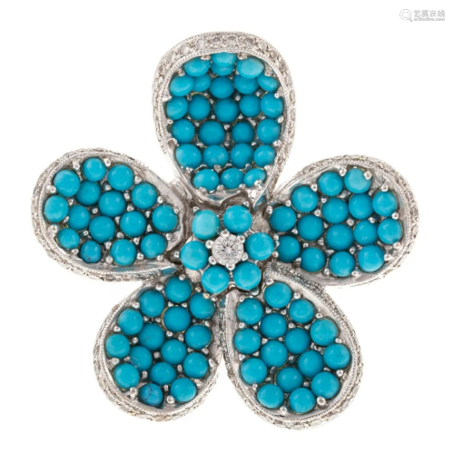 A Whimsical Turquoise & Diamond Flower Ring in 18K