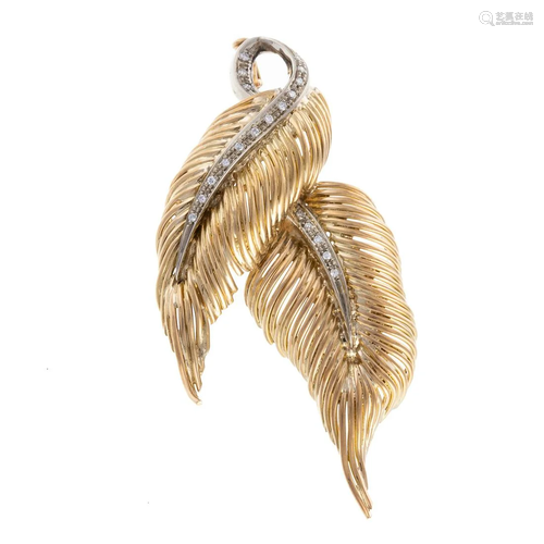 A Vintage Diamond Double Leaf Brooch in 18K