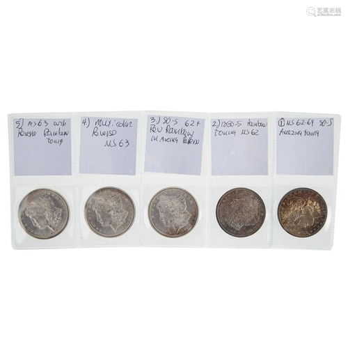 Five 1880-S Morgans MS62-63+ Beautiful Toning