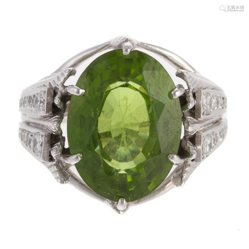 A 14K White Gold Ring Featuring Peridot & Diamonds