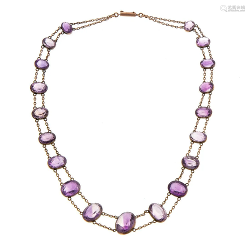 c.1900 Double Chain Amethyst Riviera in 9K