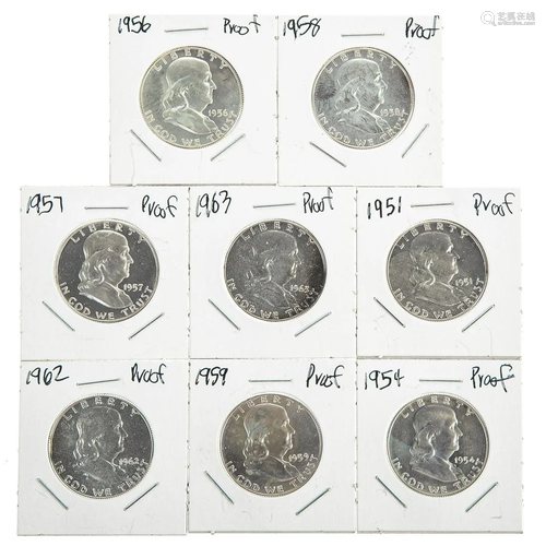 Eight Different Franklin Half Proofs 1951-1963