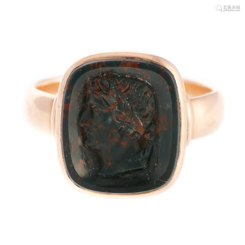 An Antique Bloodstone Roman Cameo Ring in 14K