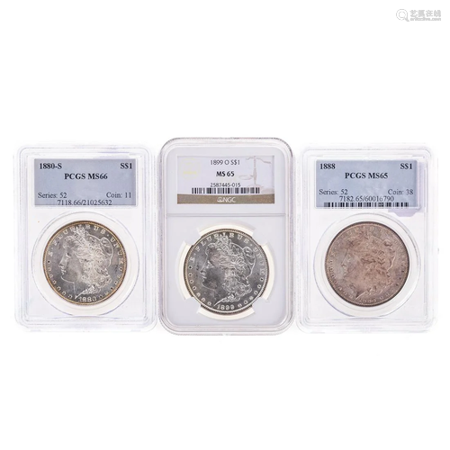 Trio of Gem Graded Morgan Dollars