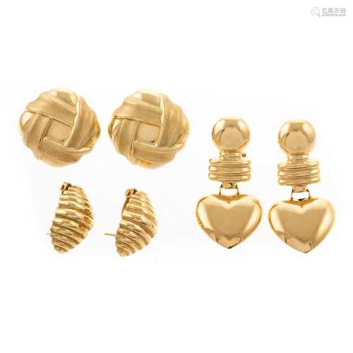 A Trio of 14K Yellow Gold Earrings