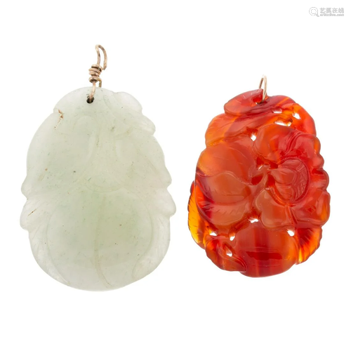 A Pair of Carved Jade Pomegranate Pendants