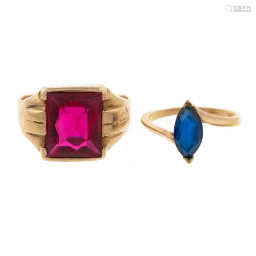 A Pair of Gemstone Rings in 14K & 10K