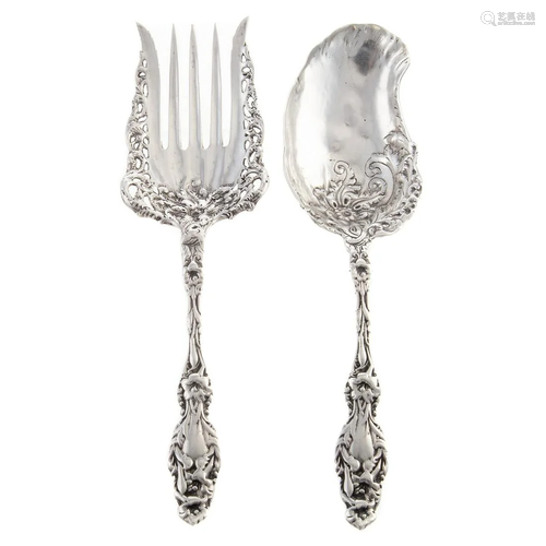 Pair of Art Nouveau Sterling Salad Servers