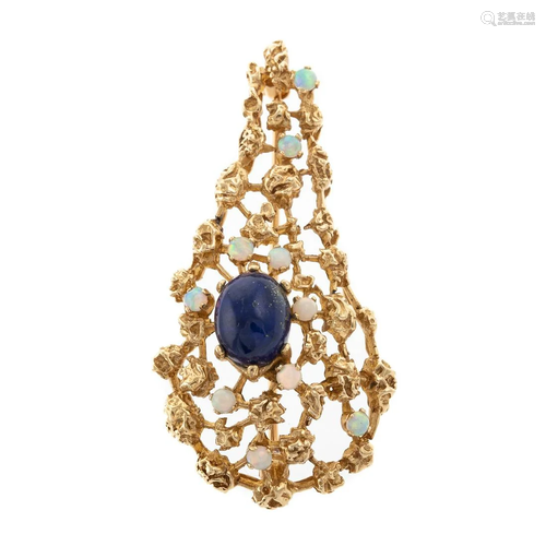 A Vintage 14K Lapis & Opal Freeform Brooch