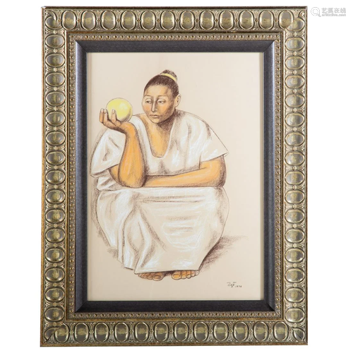 Francisco Zuniga. Pensive Woman, conte crayon