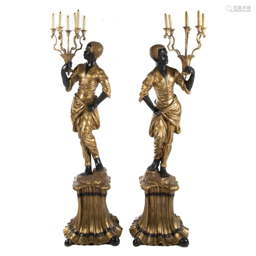 Pair of Venetian Style Painted Bronze Blackamoors