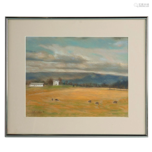 Nathaniel K. Gibbs. Pastoral Landscape, oil pastel