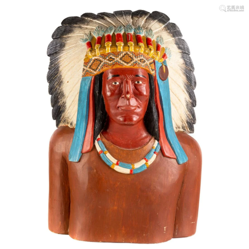 Carved/Painted Wood Indian Bust