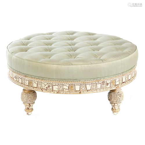 Louis XVI Style Tufted Round Upholstered Ottoman