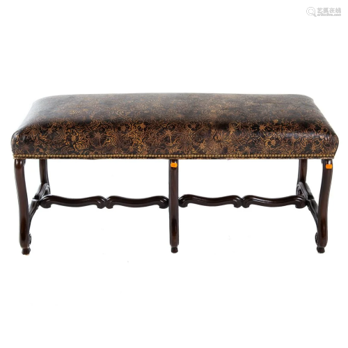 Baroque Style Tooled Leather Bench