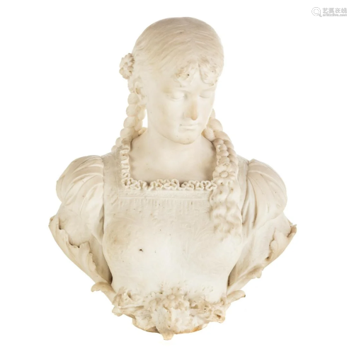 Continental Carved Marble Bust of Young Girl