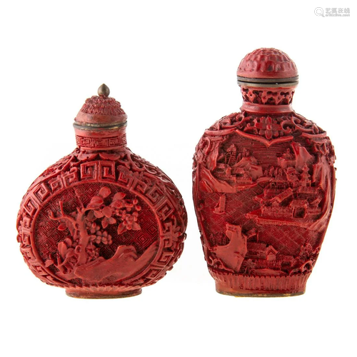 Two Chinese Cinnabar Lacquer Snuff Bottles