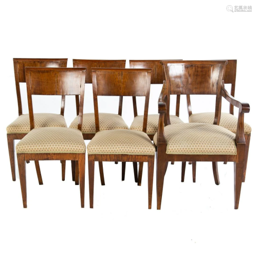 Set of Seven Biedermeier Walnut Chairs