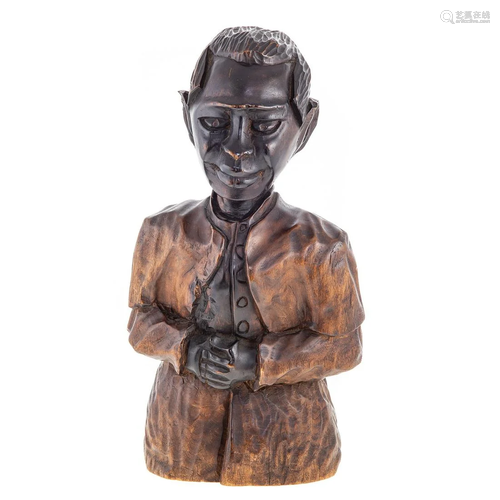 American Carved Wood Half Length Portrait Bust