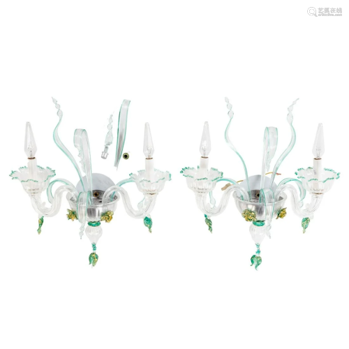 A Pair of Murano Glass Two Light Sconces