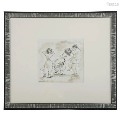 Aaron Sopher. Dancers, pen and ink with wash