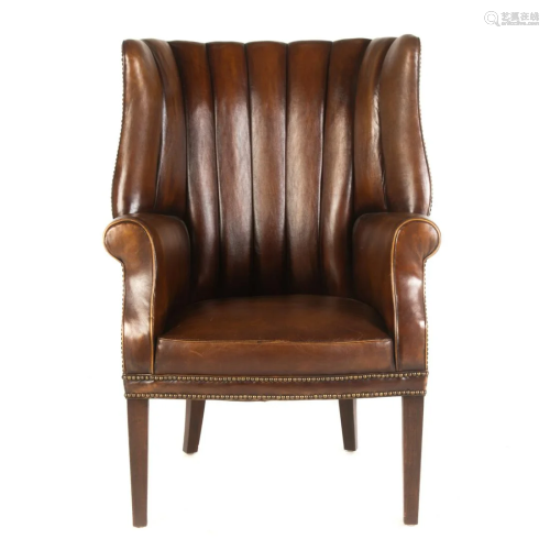 A Georgian Style Leather Channel Back Arm Chair