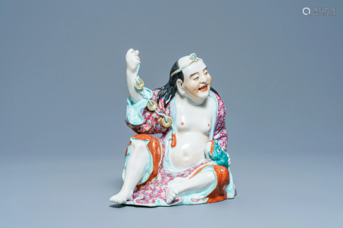 A Chinese famille rose figure of Liu Hai with the toad,