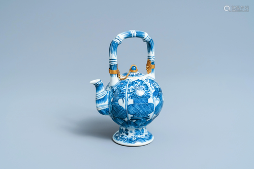 A Chinese gilt-mounted blue and white teapot and cover,