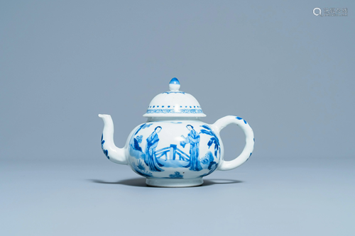 A fine Chinese blue and white 'Long Eliza' teapot and