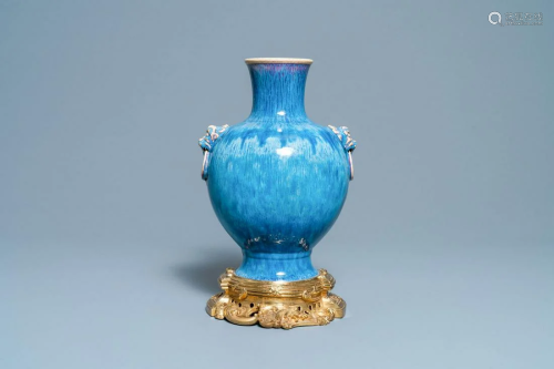 A Chinese gilt bronze-mounted flambŽ-glazed vase,