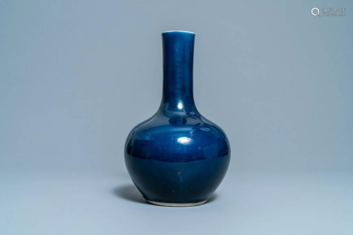 A Chinese monochrome 'sacrificial blue'-glazed bottle
