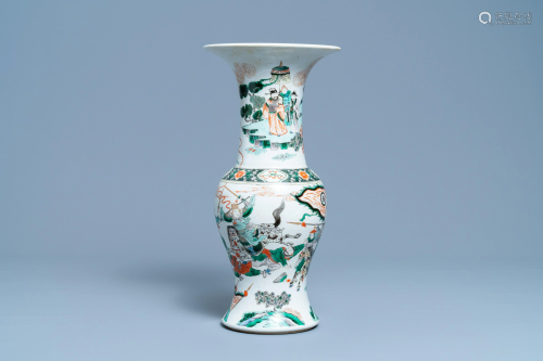 A Chinese famille verte yenyen vase with a soldier