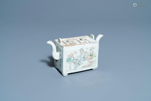 A rare Chinese rectangular qianjiang cai double teapot