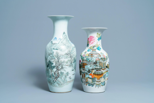 A Chinese qianjiang cai landscape vase and one with