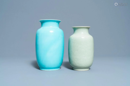 Two Chinese monochrome- and turquoise-glazed vases,