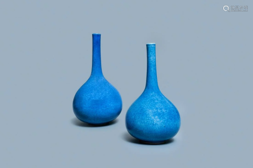 A pair of Chinese monochrome powder blue bottle vases,