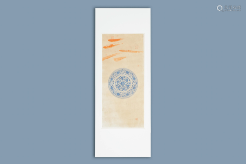 Chinese school, colour on paper, 19th C.: 'A blue and