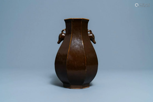 A Chinese monochrome brown-glazed octagonal 'deer head'